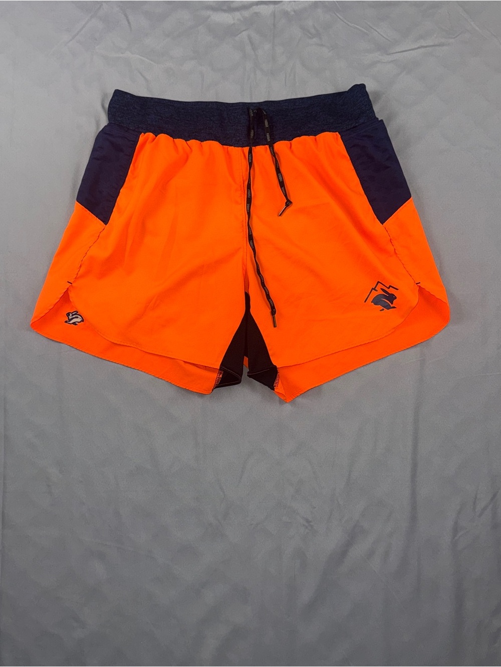 Rabbit Shorts Mens Small Orange Navy Colorblock Running Drawstring 4 Inseam